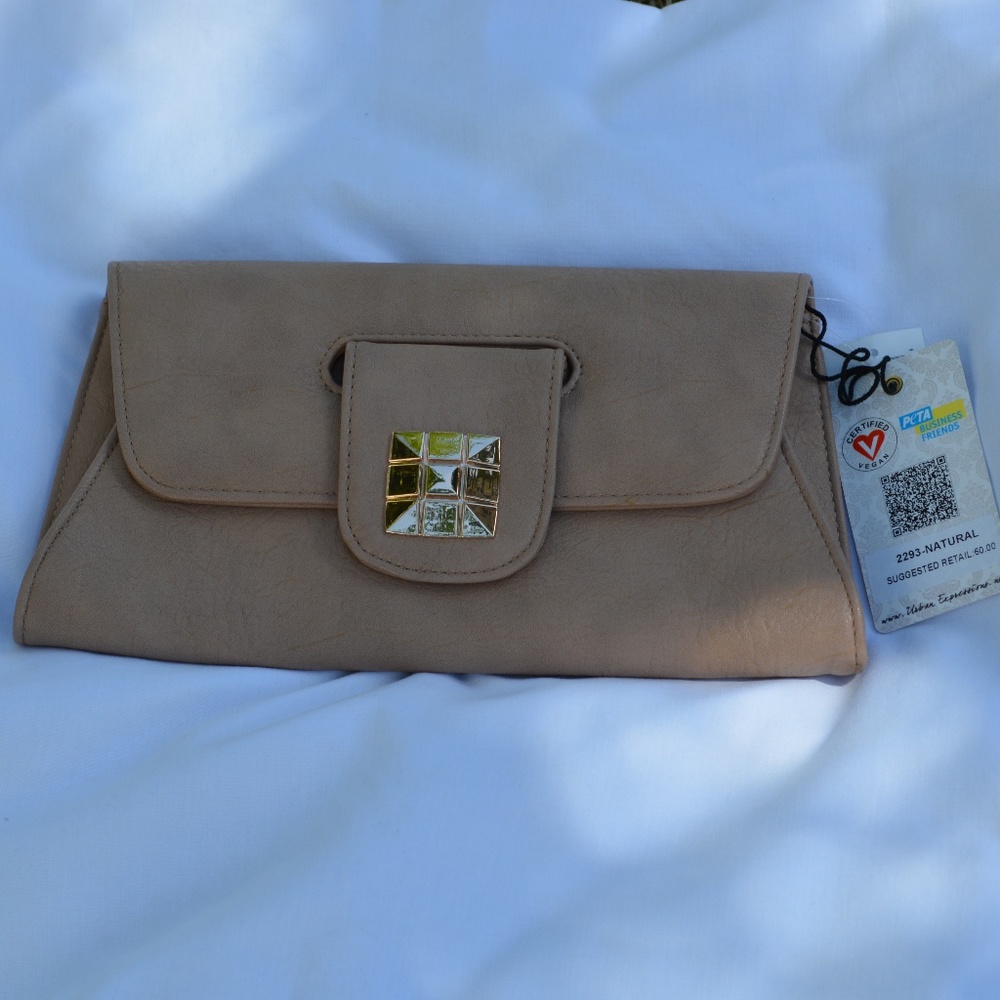 Faux Leather: Vegan Clutch, Tan (NWT)